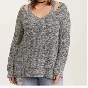 Torrid Marled Black and White Knit Split Neck Sweater Size 2X